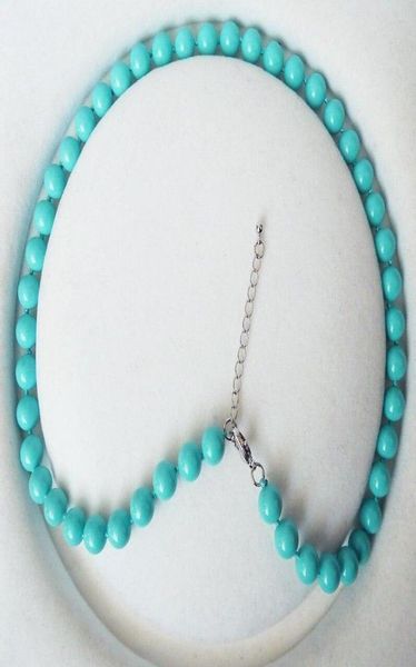 

8mm round turquoise blue color shell pearl fashion necklace 180390397871311, Silver