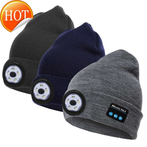 

outdoor running sports music winter beanie hat with headphones, White;pink