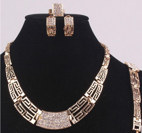 

14k gold filled austrian crystal ancient egyptian culture wedding bridal party necklace bracelet earrings ring jewelry set7774359, Black