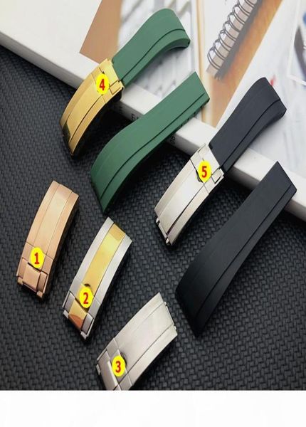 

quality green black 20mm silicone rubber watchband watch band for role strap gmt oysterflex bracelet logo on2145953, Black;brown