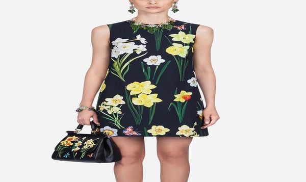 

flower print women sheath dress sleeveless round neck drs 10k8606928344, White;black