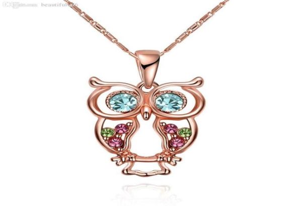 

fashion jewelry rose gold color hollow cute owl necklace retro hollow carved crystal chain for women necklace90682643760468, Silver