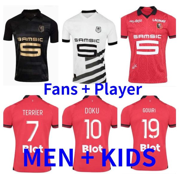 

stade rennais 23 24 soccer jerseys rennes maillot de foot player version 2023 2024 bourigeaud terrier doku tait diallo gameiro ajorque footb, Black;yellow