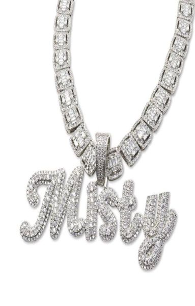 

pendant necklaces dobling custom big brush cursive letters nameplate necklace cz iced out customized icy name choker charm with ro5785685, Silver