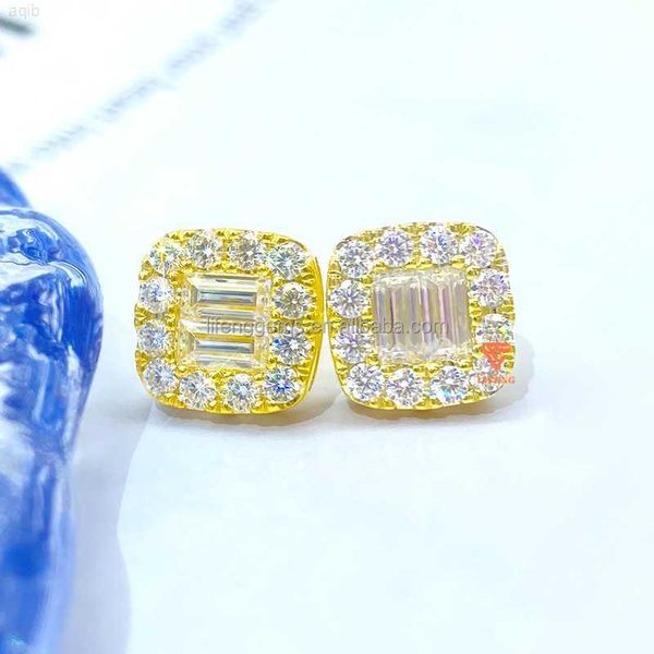 

10k 14k 18k gold vvs round baguette moissanite earrings for women fashion jewelry new design stud earrings, Golden