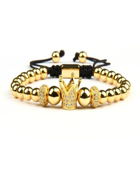 

new clear cz cylinders crown braiding men bracelet whole 6mm brass beads party gift jewelry6595876, Golden;silver