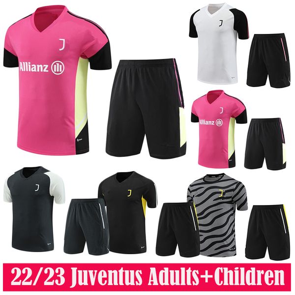 

23 24 juventus soccer jerseys short sleeves training suit pogba di maria vlahovic chiesa 2324 men+ kids kit set football kit sportswear, Black