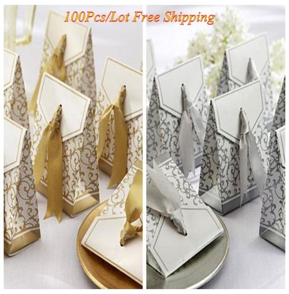 

100pcslot silver and gold ribbon favor boxes for wedding and party gift box and bridal shower party candy box favors1090531