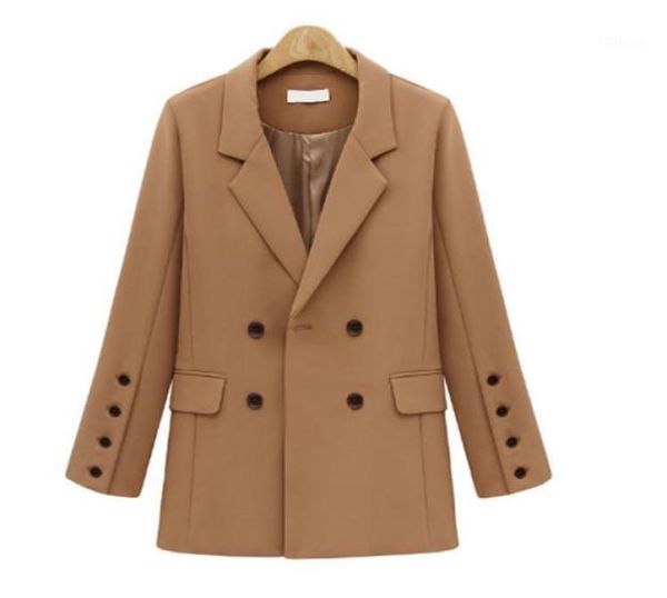 

spring women camel blazer casual fashion suit black color wear to work office ladies fall with double button design blasers8912647, White;black