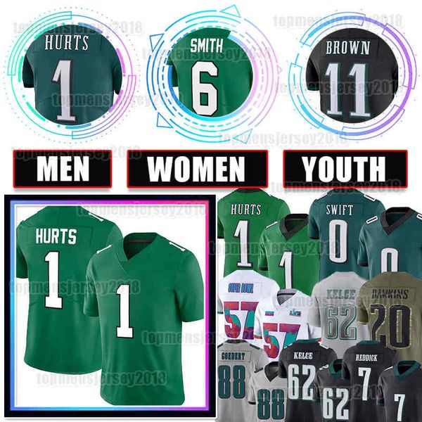 

1 jalen hurts football jersey 11 a.j. brown devonta smith dandre swift jason kelce carter brandon graham aj haason reddick davis philadelphi, Black;red