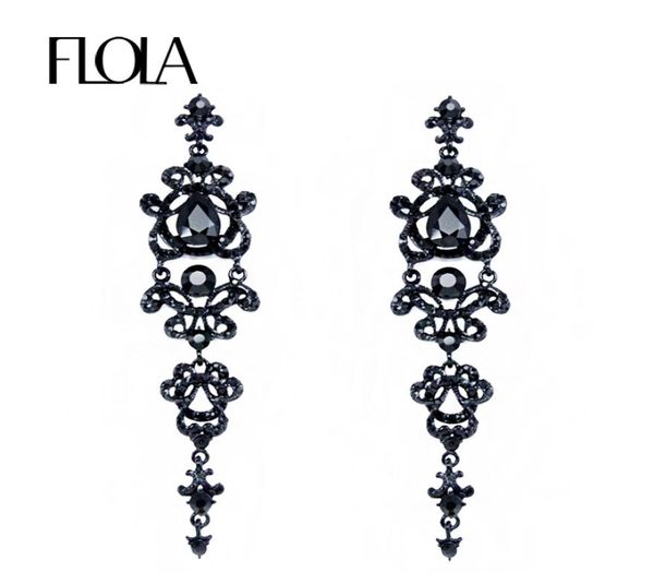 

flola brand vintage black earrings with stones rhinestones long chandelier earrings gothic fashion jewelry for women ersh349728461, Silver