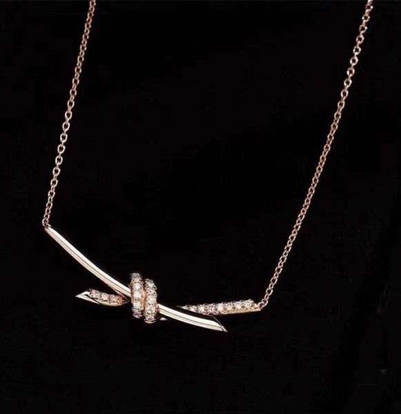 

v gold material charm knot shape pendant necklace with diamond or no for women engagement jewelry gift have stamp velet bag ps40131162502, Silver