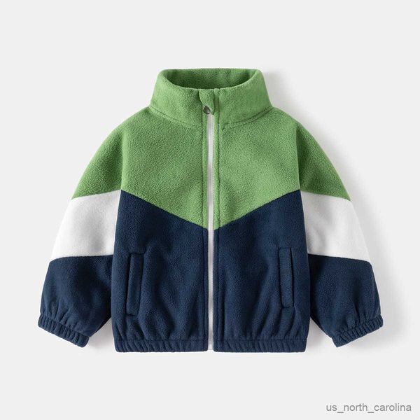 

jackets 2023 antumn kids coats children polar fleece outerwear boys contrast patchwork warm jacket baby fashion jackets for children r230805, Blue;gray