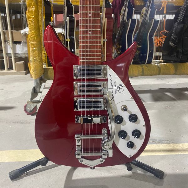 

527mm short scale length johnlennon 325 jetglo 6 string metallic electric guitar bigs tremolo gloss lacquer fingerboard 3 toaster pickups si