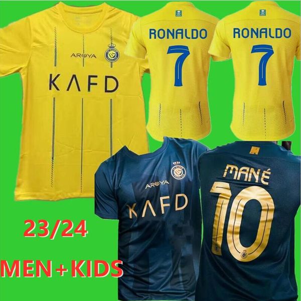 

al nassr fc soccer jerseys ronaldo 22 23 24 fans player 2023 2024 home brozovic ghareeb talisca telles masharipov alex telles lajami men foo, Black;yellow