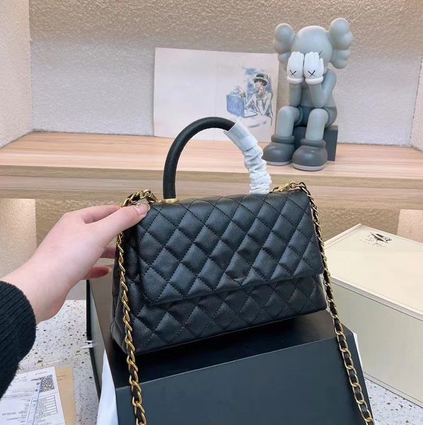

women's french designer bags grained caviar solid color shoulder bag selzburg handle gold-tone metal chain inimitable diamond quilting