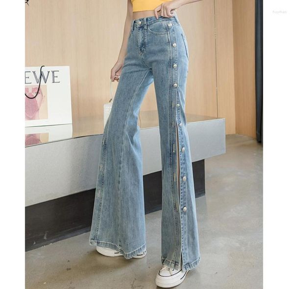 

women039s jeans oversize denim pants 2022 women vintage pocket long heavy industry wide leg summer thin side open button s7289511, Blue