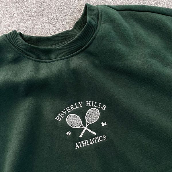 

women s hoodies sweatshirts american retro tennis athletic embroidered thick pullover spring long sleeve crewneck loose cotton casual art 23, Black
