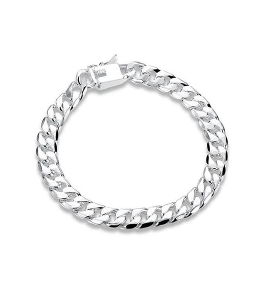 

8mm side chain hand chain male money sterling silver plated bracelet men and women 925 silver bracelet spb227263z99837545822989, Black