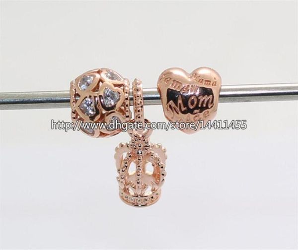 

925 sterling silver charms and rose gold plated bead set with charm box fits european jewelry charm bracelets -crown & heart se263q2124069, Black