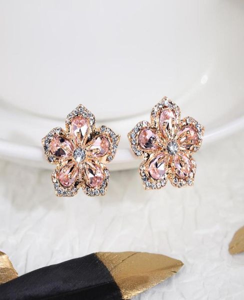 

huitan romantic bridal wedding flower stud earrings 2 colors available delicate party accessories fine gift statement jewelry455242865114, Golden;silver