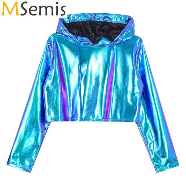 

women's hoodies sweatshirts long sleeve disco jazz cropped hoodie for women drawstring rave party festival stage performance costume 23, Black