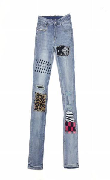 

2021 men jeans pants long ripped hole stitching patch little bear brown pentagram embroidery straight skinny designers mens clothi8779346, Blue