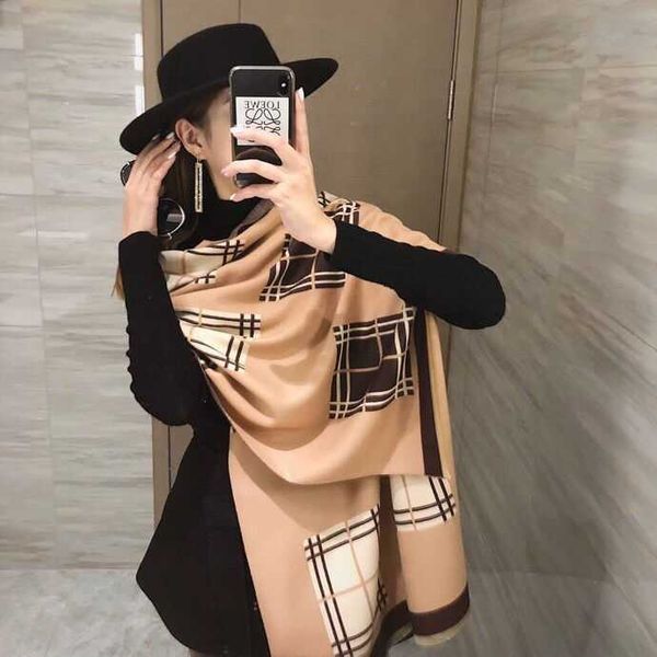 

casual brand b urbbery scarf online shop new versatile cashmere scarf women's autumn warmth thickened outer layer double sided checkere, Blue;gray