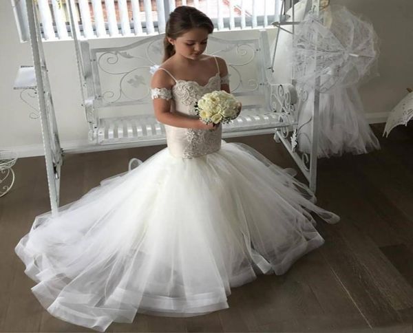 

lovely mermaid tulle flower girl dresses spaghetti strap lace button back kids pageant dresses robe fille fleur hd0201045287, White;blue