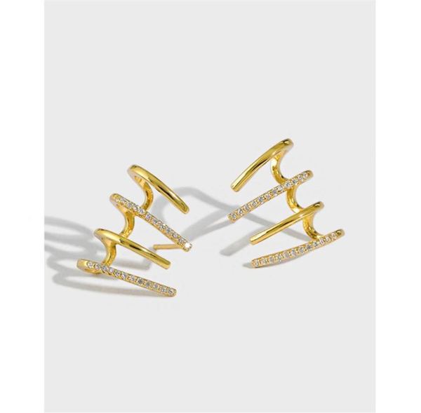 

100 genuine 925 sterling silver stud earrings for women korea ins curved micro paved zircon ear cuff jewelry yme884279e5214433, Golden;silver