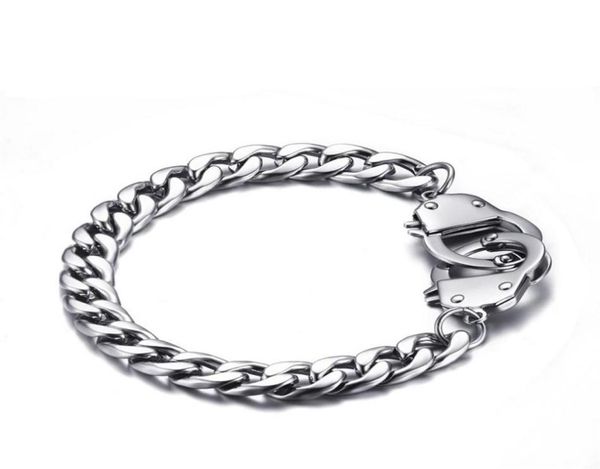 

17mm silver color fashion simple men039s bangle stainless steel chain handcuffs bracelet watchband jewelry gift for men boys j22786490, Black