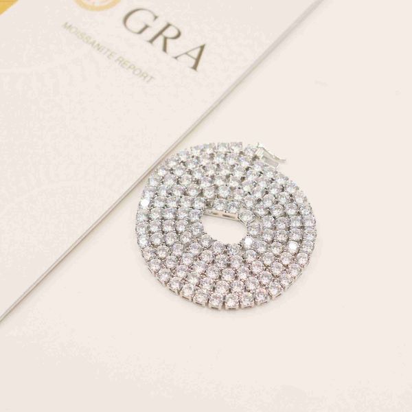 

fashion 3mm 4mm 5mm round vvs moissanite diamond iced out sliver plated tennis chain necklace, Silver