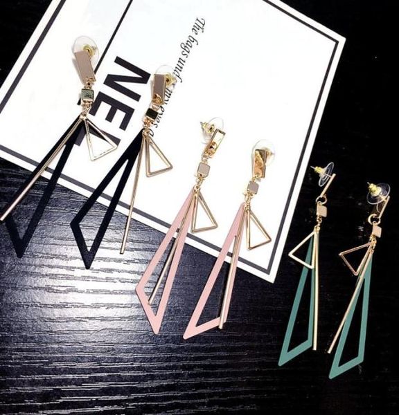 

european and american long geometric earrings female wild temperament size hollow triangle tassel irregular metal earrings1929894, Silver