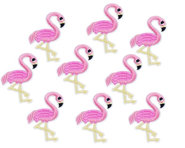 

10pcs flamingo patch for clothing bags iron on embroidery patches for dress diy fabrics for patchwork sew on badge1021017, Black