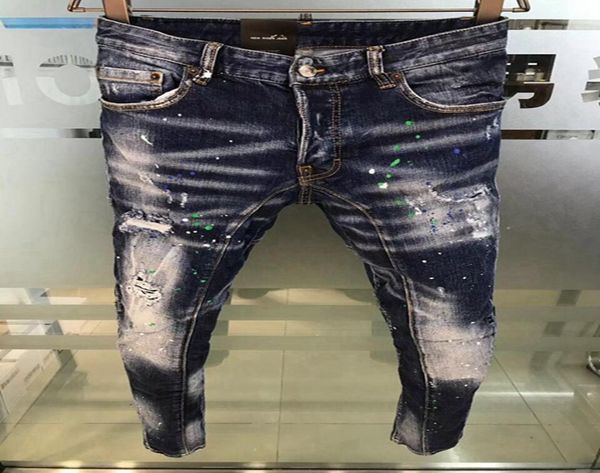 

luxury men039s distressed ripped skinny ripped jeans fashion designer slim motorcycle moto arrival mens denim pants3845656, Blue