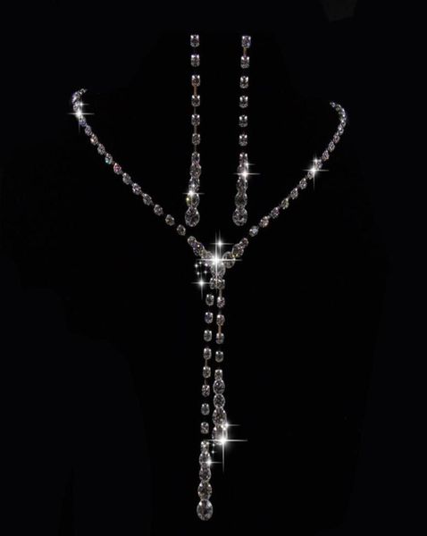 

simple design crystal bridal earrings necklace set women bride wedding jewelry set shinning rhinestone necklace earring for 1614774, White