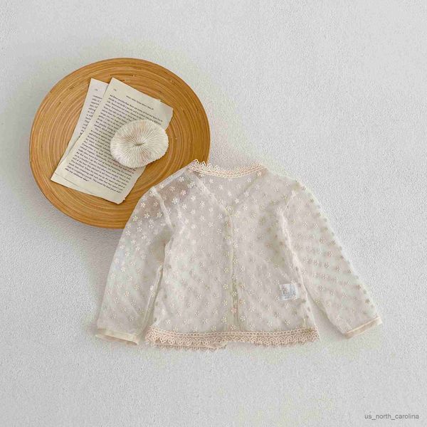 

jackets 0-3y thin newborn infant hollow-out mesh lace cardigan girls summer flower air-conditioned shirts boys kids versatile coats r230805, Blue;gray