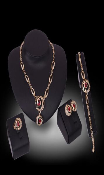 

fashion women 18k gold plated rhinestone ruby necklace earrings bracelet ring bridal costume party jewelry set4503199, Slivery;golden