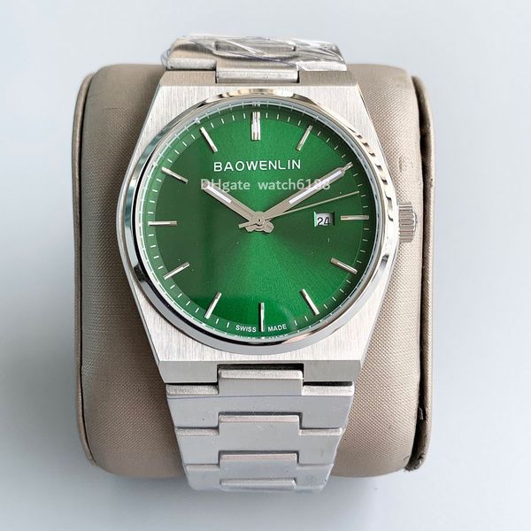 

men's watch quartz movement time precision glow coated pointer chain blended into one barrel appearance 316 steel 40mm green dial prx w, Slivery;brown