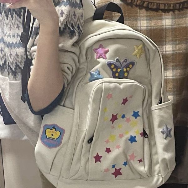 

school bags butterfly star print highcapacity for women casual y2k aesthetic kawaii cute backpacks trendy sweet cool canvas schoolbags 23080