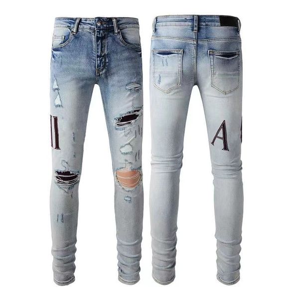 

designer new mens jeans light blue gray italy brand man long pants trousers streetwear denim male embroidery slim straight biker jean for d2