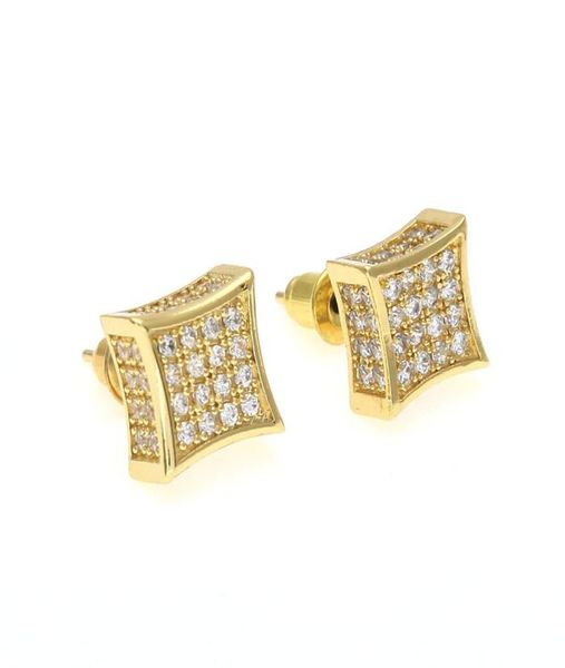 

new mens designer jewelry stud earrings hip hop cubic zirconia diamond fashion earrings copper white gold filled crystal stud earr9220302, Golden;silver