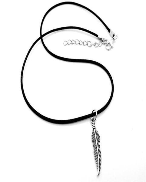 

30 angel wings long feather nature pot leaf vine pendant necklace plant olive tree fallen leather rope lucky woman mother men0397142348, Silver