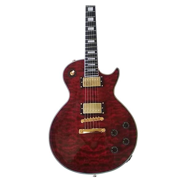 

red quilted lp custom electric guitar with rosewood fingerboard