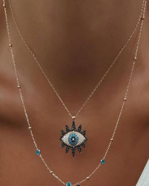 

vintage fashion evil eye necklace pendant clavicle chain statement long necklace women accessory collares2221847, Silver