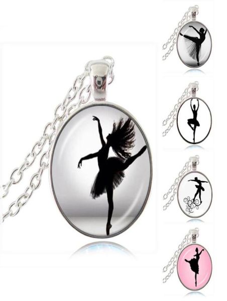 

dancing ballerina dancer necklace ballet dance girl po pendant cabochon dome fashion jewelry for woman sweater chain necklace1617277, Silver