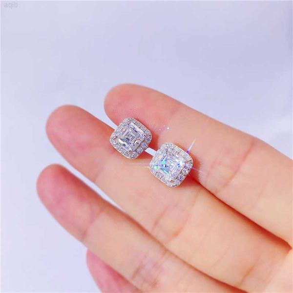 

sterling silver vermeil moissanite earrings iced out vvs diamonds s925 asscher cushion studs earring hip hop luxury icy jewelry, Golden