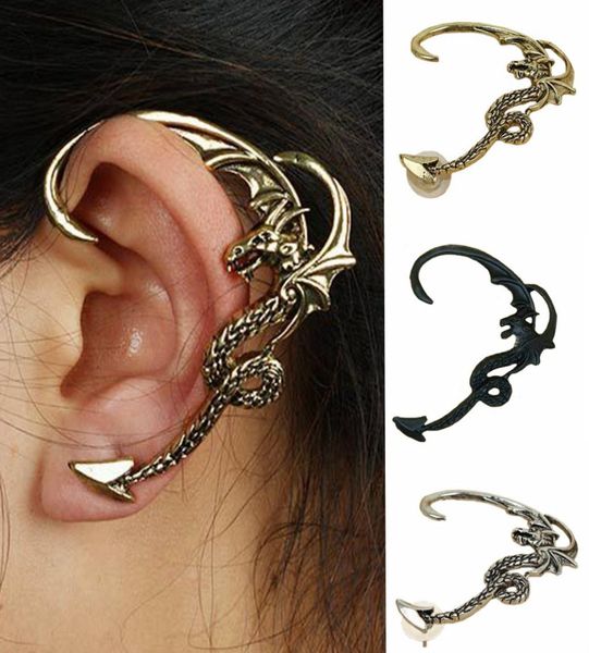 

wholenew arrival women gothic punk dragon ear wrap gold plated earring lady girl ear cuff wedding party jewelry7660459, Silver