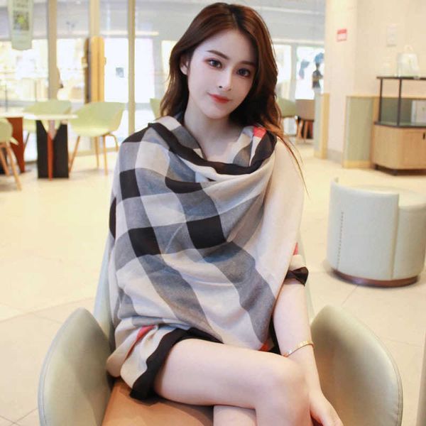 

casual brand b urbbery scarf online shop scarf women's spring autumn new warm cotton hemp shawl classic plaid versatile thin style live, Blue;gray