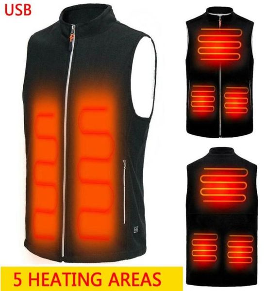 

5 heating areas men autumn winter warm electric thermal cloth waistcoat fish hiking outdoor usb infrared heating vest jacket3789232, Black;white
